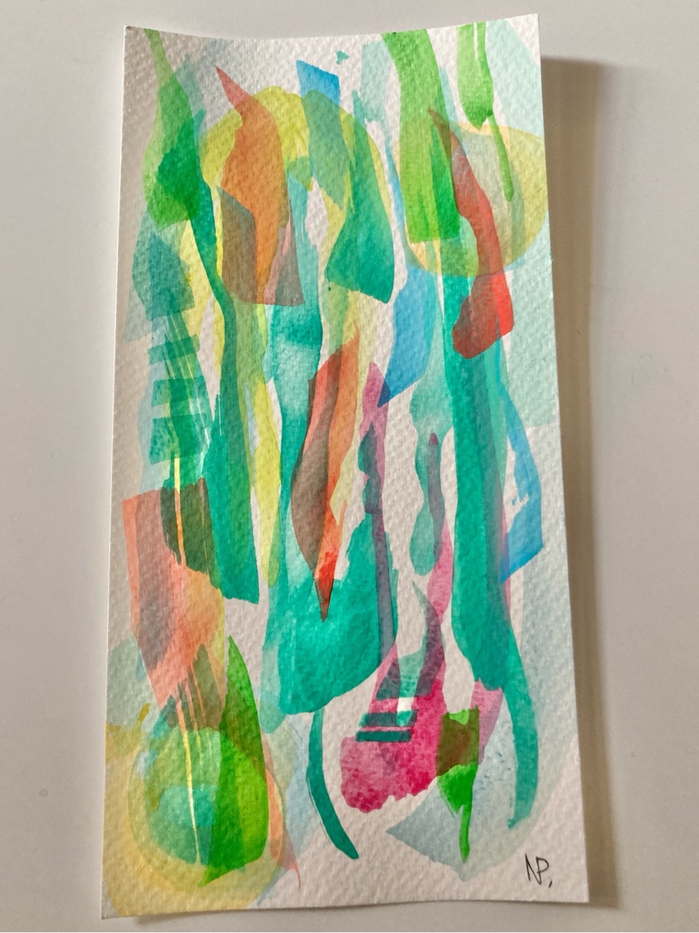 One of a kind Abstract Watercolor Wall Art Print in Teal, Green & Pink